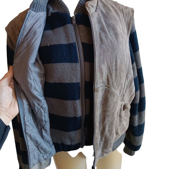 Women's Vintage Jacket Large Suede Knit Bomber Striped Grunge Learsi 1990's - Picture 7 of 10
